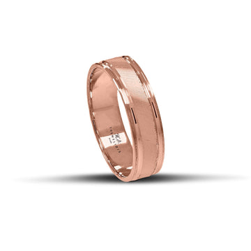 Μοντέρνες βέρες γάμου ροζ χρυσές 6 mm, σαγρέ με λουστρέ γραμμές, λαμπερές και χειροποίητης κατασκευής, διαθέσιμες σε 9, 14, 18 ή 22 καράτια.